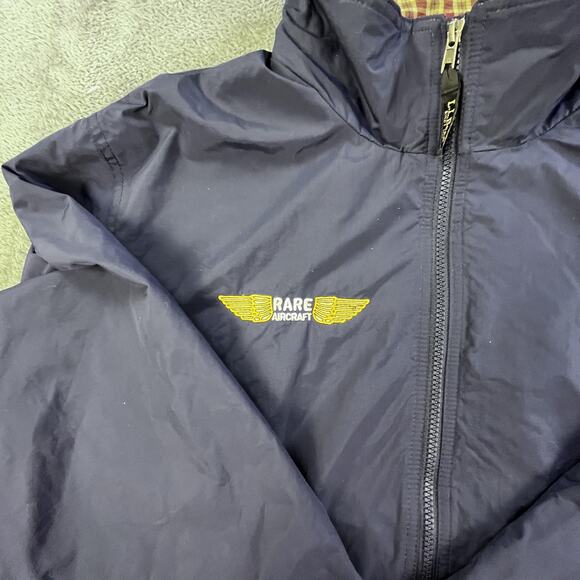 LL Bean Jacket Mens XL Navy Plaid Lined Bomber Full Zip Rare Aircraft Patch Logo - Picture 5 of 16